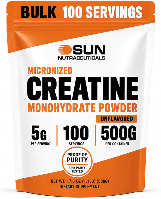 Micronized Creatine Monohydrate Powder 500G (1.1Lbs,100 Servings) – Bulk Creatine Powder Supplements, 5G per Serv, Unflavored, Third Party Tested, Supports Muscle Strength for Men & Women