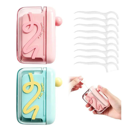 Automatic Pop-Up Portable Floss Dispenser with 10Pcs Dental Floss,Refillable Pop up Design Dental Floss Storage Box