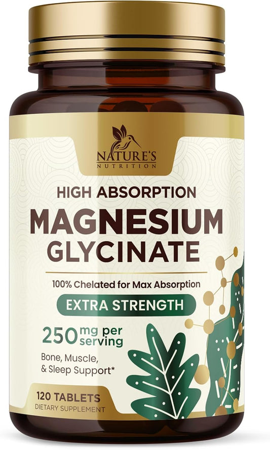 Magnesium Glycinate 250Mg per Serving - 100% Chelated Magnesium Supplement - High Absorption Mag Glycinate Supports Sleep, Heart Health, Bone, & Muscles - Gluten Free, Vegan, USA Bottled - 120 Tablets