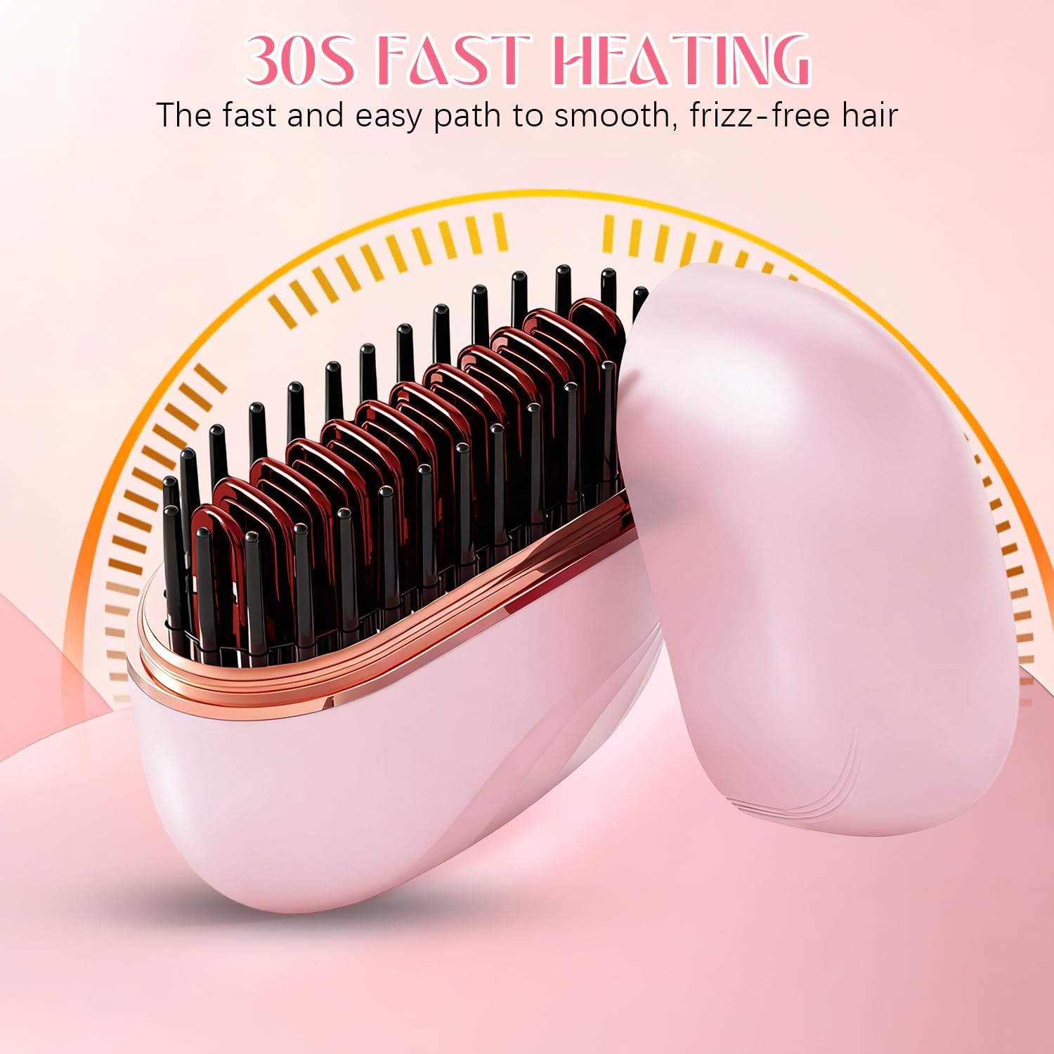 Mini Hair Straightener, Cordless&Rechargeable Portable Hair Straightener Brush with 3 Temperature Setting, Fast Heating Hot Comb&Anti-Scald Shell Plates,Mini Straightener Brush for Home Travel Gift