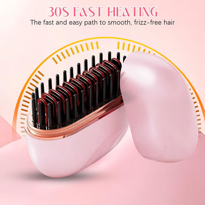 Mini Hair Straightener, Cordless&Rechargeable Portable Hair Straightener Brush with 3 Temperature Setting, Fast Heating Hot Comb&Anti-Scald Shell Plates,Mini Straightener Brush for Home Travel Gift