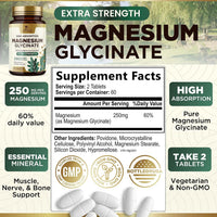 Magnesium Glycinate 250Mg per Serving - 100% Chelated Magnesium Supplement - High Absorption Mag Glycinate Supports Sleep, Heart Health, Bone, & Muscles - Gluten Free, Vegan, USA Bottled - 120 Tablets