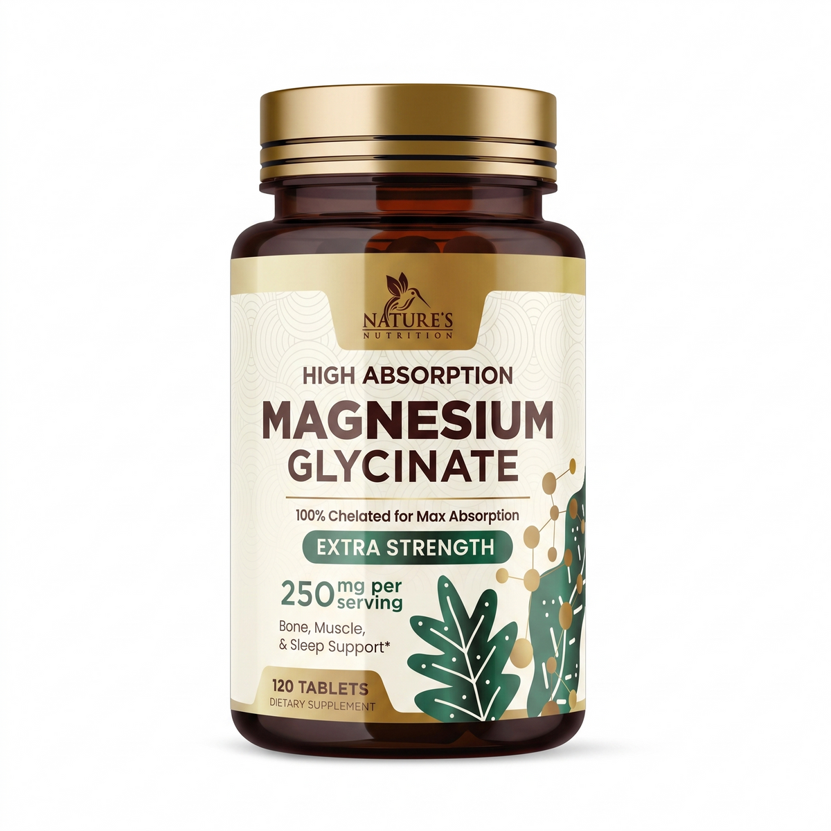 Magnesium Glycinate 250mg — High Absorption, 120 Tablets